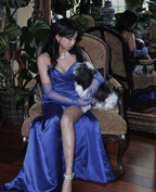 Elegante vestido largo de noche azul satinado, vestido de concurso Y2621