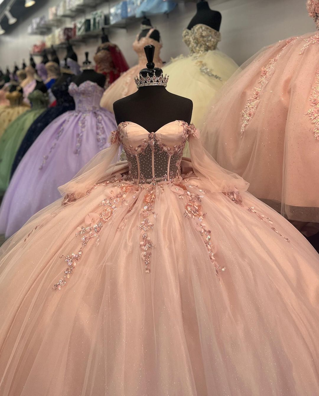 Vestido de quinceañera de manga larga con apliques de tul, vestido de baile, vestido para dulces 16 Y5461