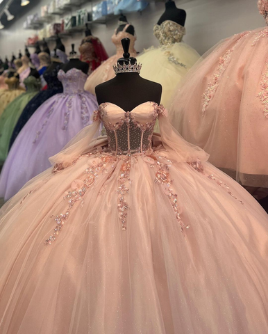 Robe de bal de quinceañera à manches longues ornée d'appliqués en tulle, robe de 16 ans Y5461