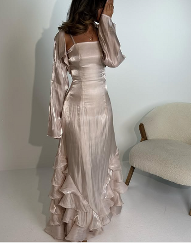 Vestidos de fiesta vintage con volantes plisados, vestido de noche largo hasta el suelo Y4595