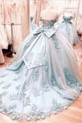 Vestido de quinceañera con lazo en la espalda, vestido de baile con hombros descubiertos para fiesta de cumpleaños número 15 Y7248