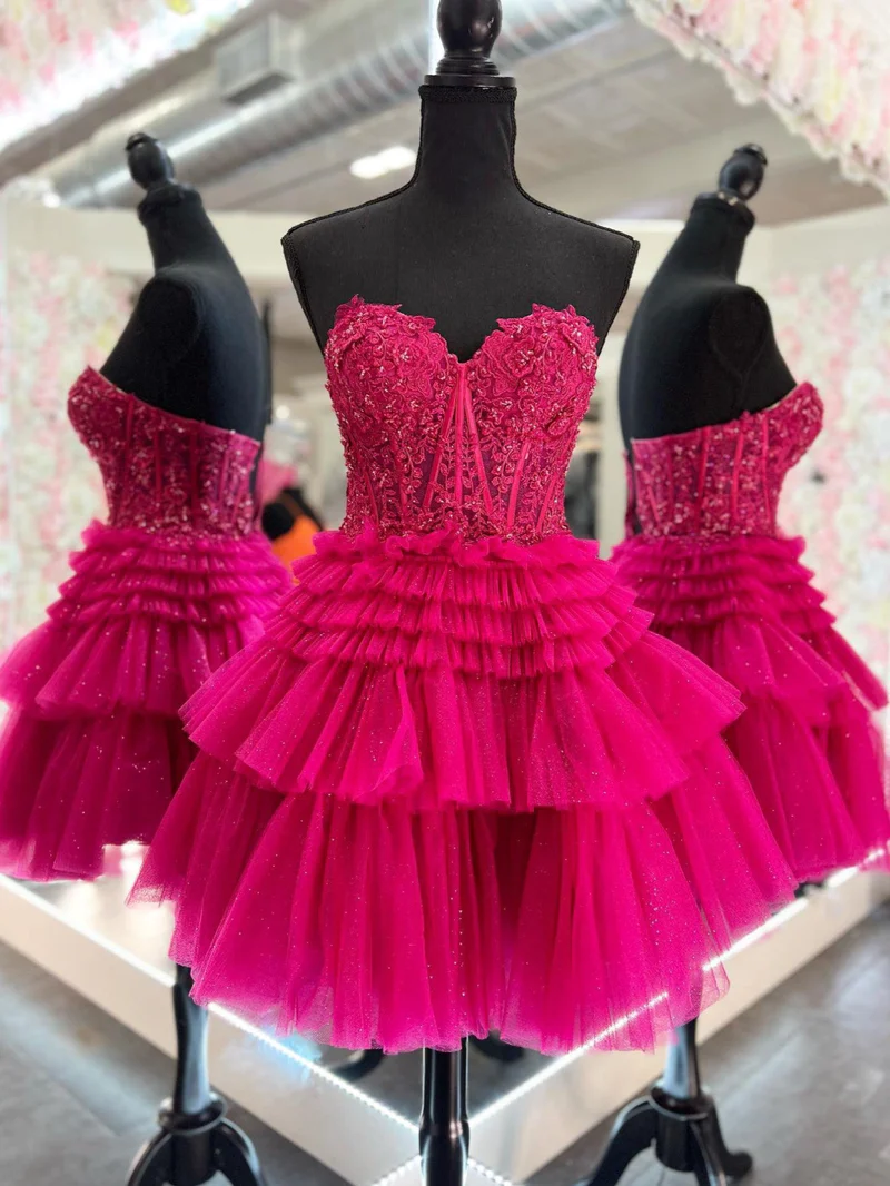 Vestido corto de encaje corte A para baile de bienvenida Y2591