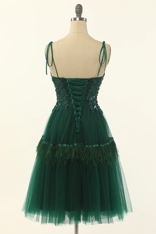 Vestido de fiesta de bienvenida verde de tul corte A, por encima de la rodilla Y1703