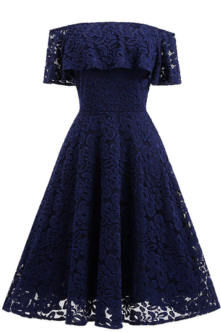 Dark Navy Lace A-line Homecoming Dress Y1160