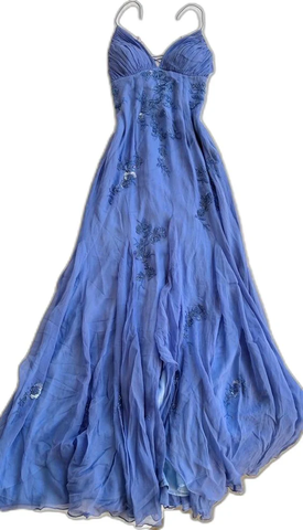 Classy Spaghetti Straps Blue Chiffon Long Prom Dress Party Evening Dress Y7457