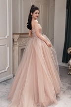 Robe de bal longue en tulle rose, robe de soirée rose Y1825