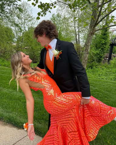 Elegant V Neck Sexy Sleeveless Mermaid Prom Dress Orange Evening Dress Y5188