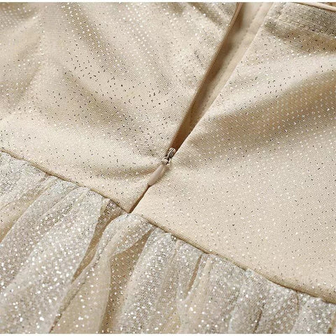 Vestido de fiesta de tul brillante con escote corazón y corte en A