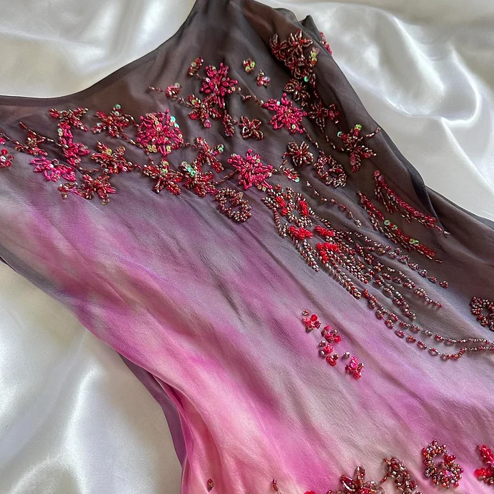 Precioso vestido de noche de gasa con tirantes finos y cuentas, estilo sirena, modelo Y8222