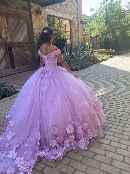 Vestido de gala de lujo color lavanda con hombros descubiertos, vestido para quinceañera, vestido de princesa Y7182