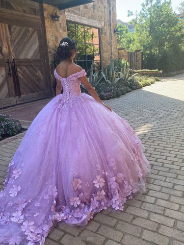Robe de bal luxueuse lavande à épaules dénudées, robe de 16 ans, robe de princesse Y7182