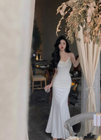 Elegante vestido de sirena blanco para baile de graduación, vestido de noche blanco Y6871