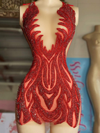 Vestido corto de lujo transparente rojo para niñas negras africanas, mini vestido de fiesta Y4424