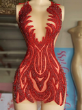 Vestido corto de lujo transparente rojo para niñas negras africanas, mini vestido de fiesta Y4424