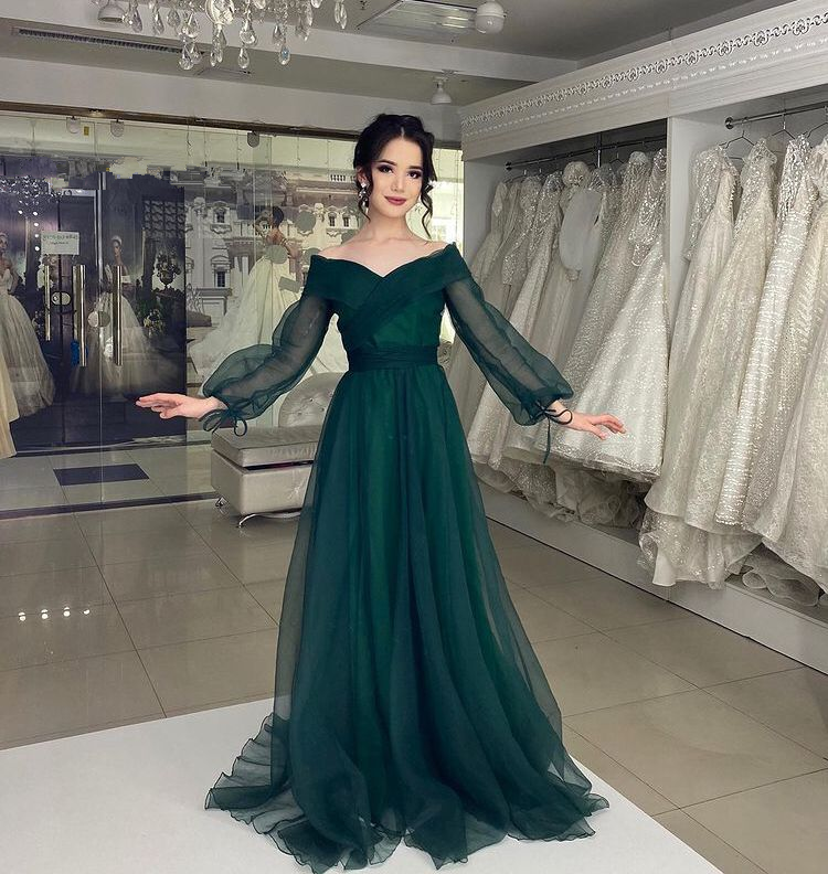 Vestido de noche de tul verde corte A, vestido de fiesta formal para graduación en Dubái Y4316