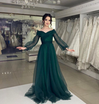 Vestido de noche de tul verde corte A, vestido de fiesta formal para graduación en Dubái Y4316