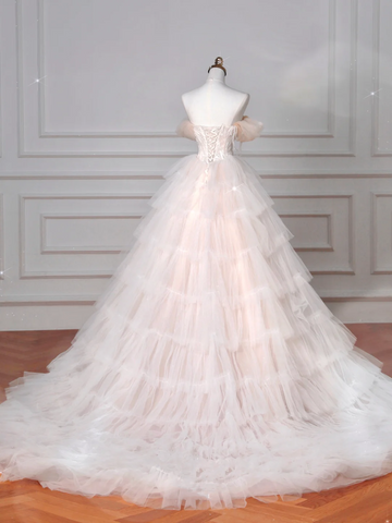 Classy Light Pink Tulle ALine Wedding Dress,Formal Prom Evening Dress Y8623
