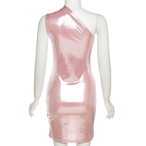 Vestido sexy de mujer, vestido de un solo hombro, color liso, sin mangas, vestido de fiesta Y1987