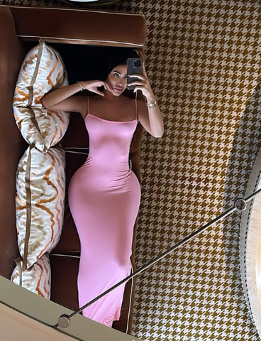 Robe moulante rose clair Light Skims, robe de soirée rose clair sexy, robe longue rose clair Y4094