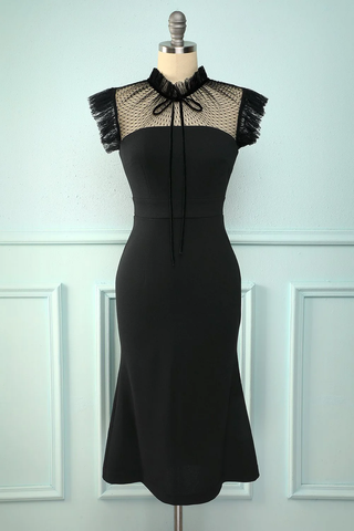 Black Mermaid High Neck Bodycon Dress Short Evening Dress Y5066