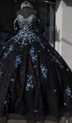 Vestido de quinceañera único en negro y azul claro, vestido de princesa, vestido de 16 años, vestido de baile Y4319