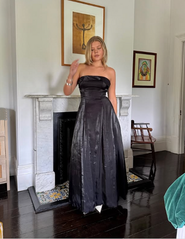 Simple Black Strapless A Line Evening Dress Long Prom Dress Y8303