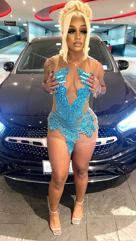 Robe de bal sexy bleue sans manches pour jeune fille noire (Y2239) - Tenue idéale pour un 22e anniversaire