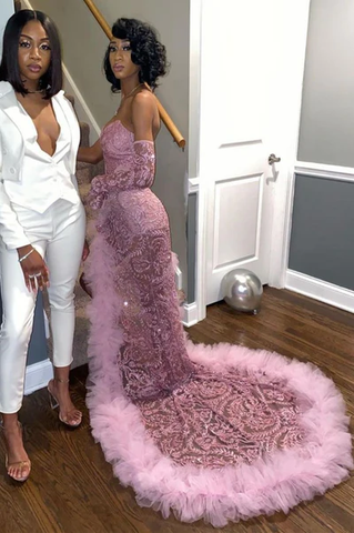 Robe de bal sexy en tulle rose foncé | Robe de soirée décolletée fendue en forme de cœur Y1739