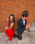 Vestido de fiesta rojo satinado de corte A, vestido de graduación rojo sin mangas Y2224