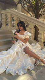 Robe de mariée vintage en satin blanc, robe de mariée blanche Y2373