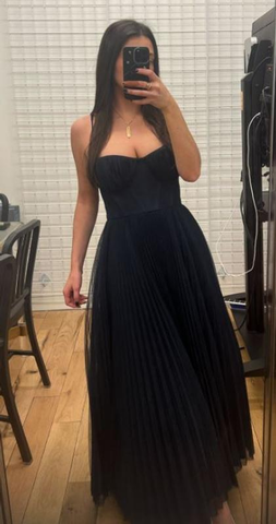 Classy Spaghetti Straps Pleated Tulle Green Midi Prom Dress A Line  Evening Dress Y8452