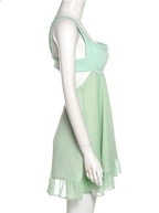 Vestido de fiesta corto verde de corte A, sin espalda, modelo Y2510