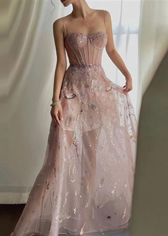 Robe de bal rose sexy coupe trapèze, robe de soirée rose Y6541