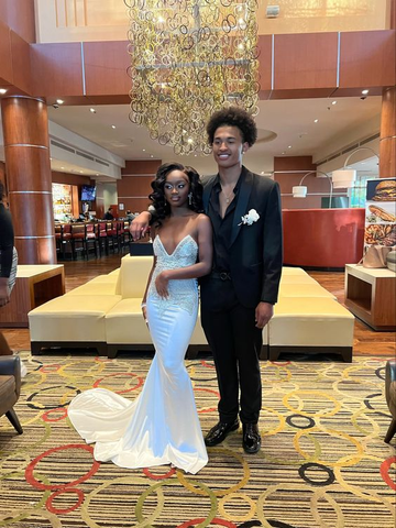 Vestido de noche blanco sirena encantador, vestido de noche blanco Y6512