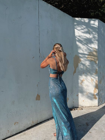 Shiny Spaghetti Straps Sheath Slit Prom Dress Long Evening Dress Y7443