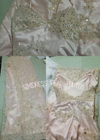 Robe de bal longue à fines bretelles, robe de soirée en dentelle avec fente sur le devant 