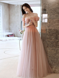 Vestido largo de fiesta rosa con escote corazón, tul y cuentas, vestido de noche rosa, Y2406