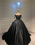 Vestido de gala negro de manga larga para quinceañera Y5756