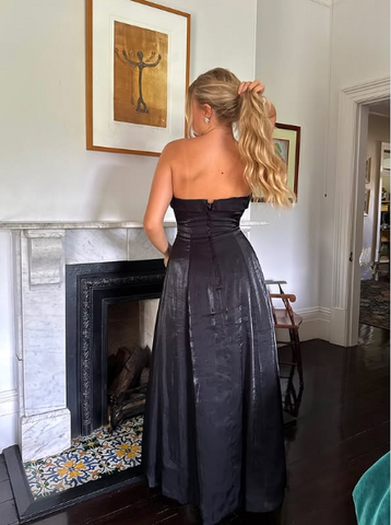 Simple Black Strapless A Line Evening Dress Long Prom Dress Y8303