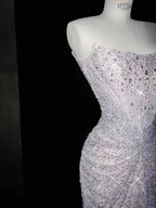 Vestido de fiesta de tul lila brillante con cuentas, vestido de noche de sirena sin tirantes Y8664