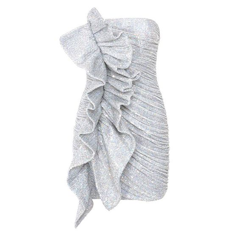 Vestido de fiesta corto sin tirantes con volantes para mujer, sexy, brillante, para baile de bienvenida Y4036