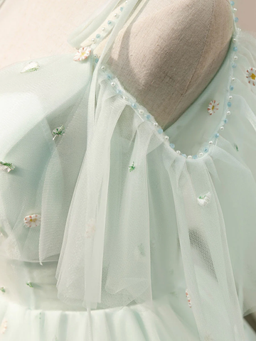 Robe courte en tulle à encolure cœur, robe bouffante verte pour bal de promo Y2409