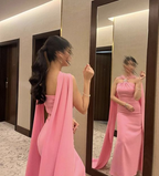Vestido de noche rosa sin tirantes para mujer, sexy, sin espalda, largo hasta el suelo, para baile de graduación Y6110