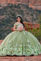 Vestido de quinceañera verde salvia claro, vestido de baile floral para concurso de belleza Sweet 16 Y2063