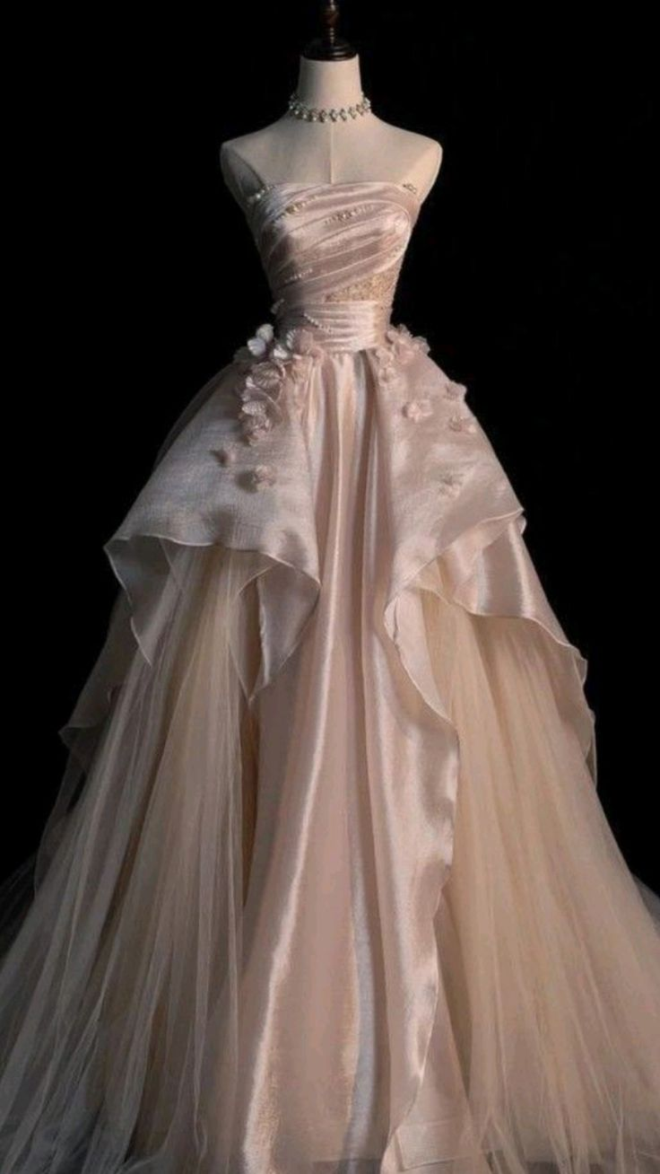 Vestido de noche de tul rosa sin tirantes, corte en A, estilo glamuroso Y6761