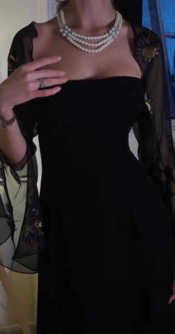 Elegante vestido de noche negro, vestido de gala negro Y4030