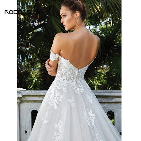 RODDRSYA Elegant A-line Lace Wedding Dresses For Women Appliques Off-Shoulder Bridal Gown Backless Sweep Train Vestidos De Noiva