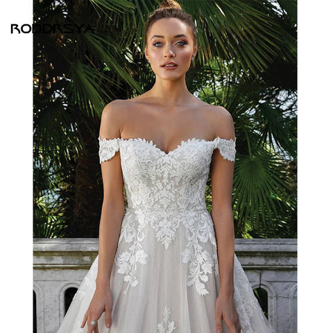 RODDRSYA Elegant A-line Lace Wedding Dresses For Women Appliques Off-Shoulder Bridal Gown Backless Sweep Train Vestidos De Noiva