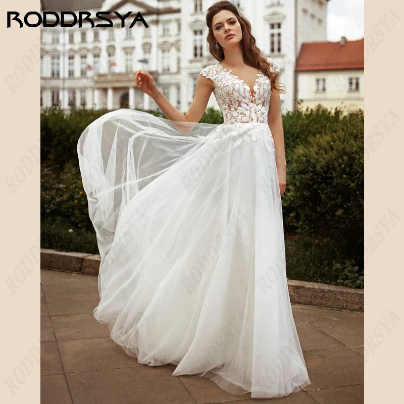 Vestidos de novia de tallas grandes con apliques de encaje, sencillos, sin mangas, con flores, corte sirena, para la novia y sus damas de honor, vestidos de tul para la playa y bodas civiles. 