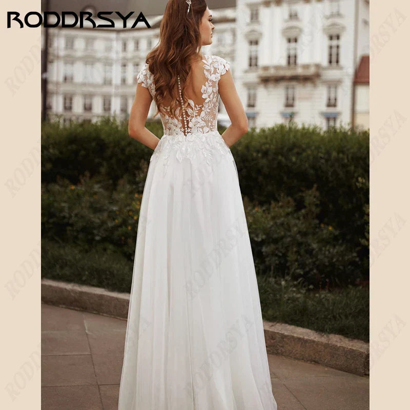 Vestidos de novia de tallas grandes con apliques de encaje, sencillos, sin mangas, con flores, corte sirena, para la novia y sus damas de honor, vestidos de tul para la playa y bodas civiles. 